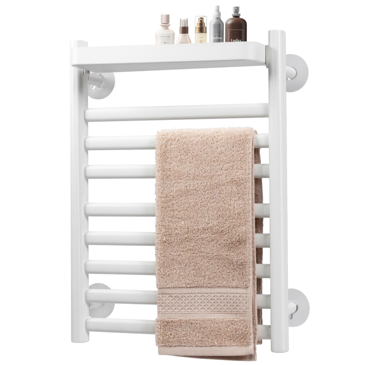 8 Bars Wall Mounted Towel Warmer Punch-free Heated Towel Rack W/Top Tray