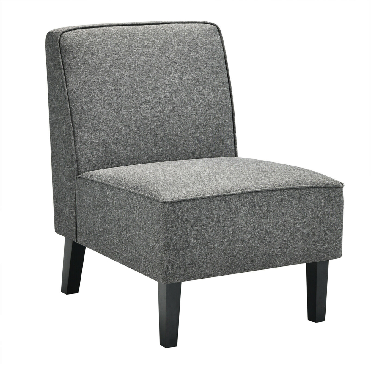 Modern Armless Accent Chair Fabric Single Sofa W/ Rubber Wood Legs Grey