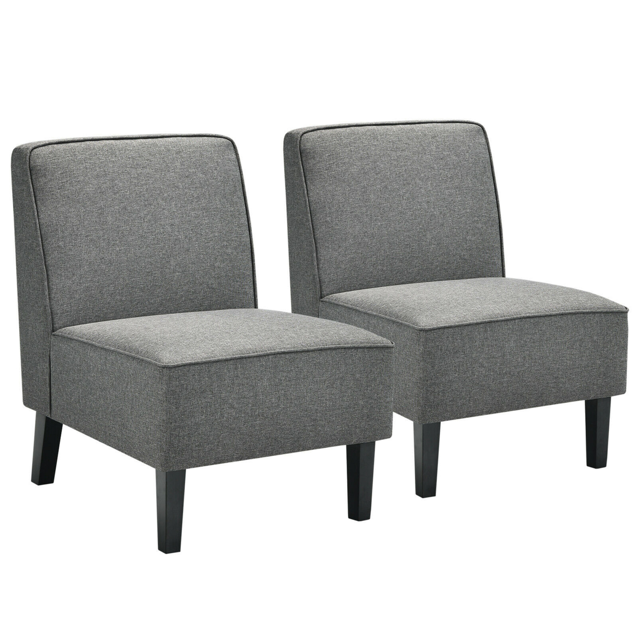 Set Of 2 Armless Accent Chair Fabric Single Sofa W/ Rubber Wood Legs Grey