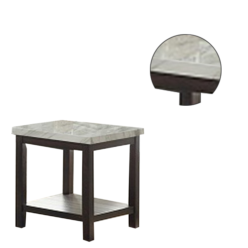 End Table With Textured Marble Top And 1 Slatted Shelf, Brown- Saltoro Sherpi