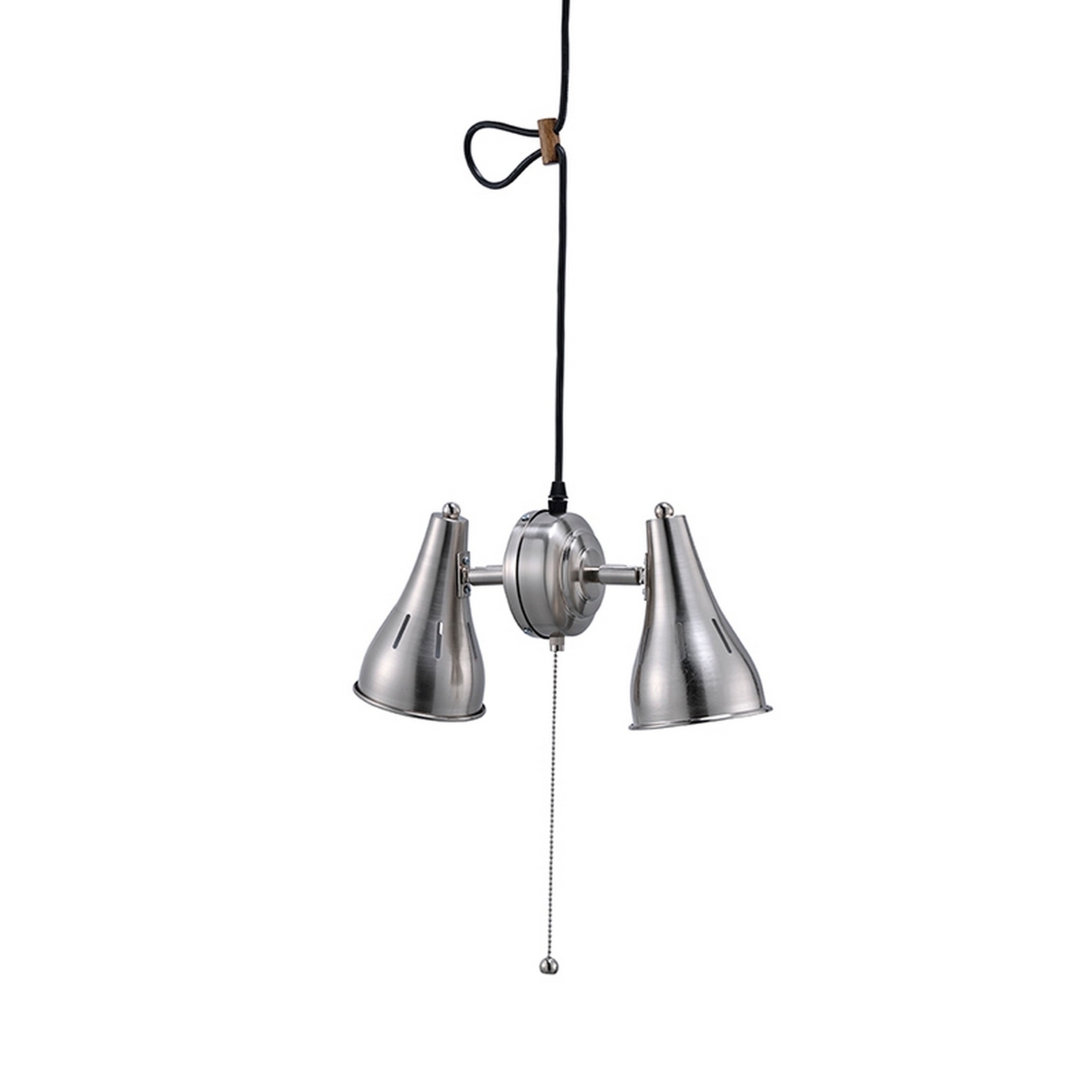 Pendant Ceiling With Metal Cone Adjustable 2 Light, Silver- Saltoro Sherpi