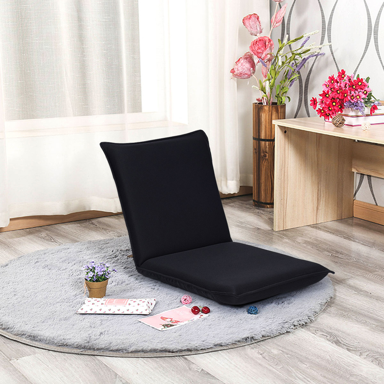 Adjustable 6-Position Floor Chair Folding Lazy Man Sofa Chair Multiangle Black