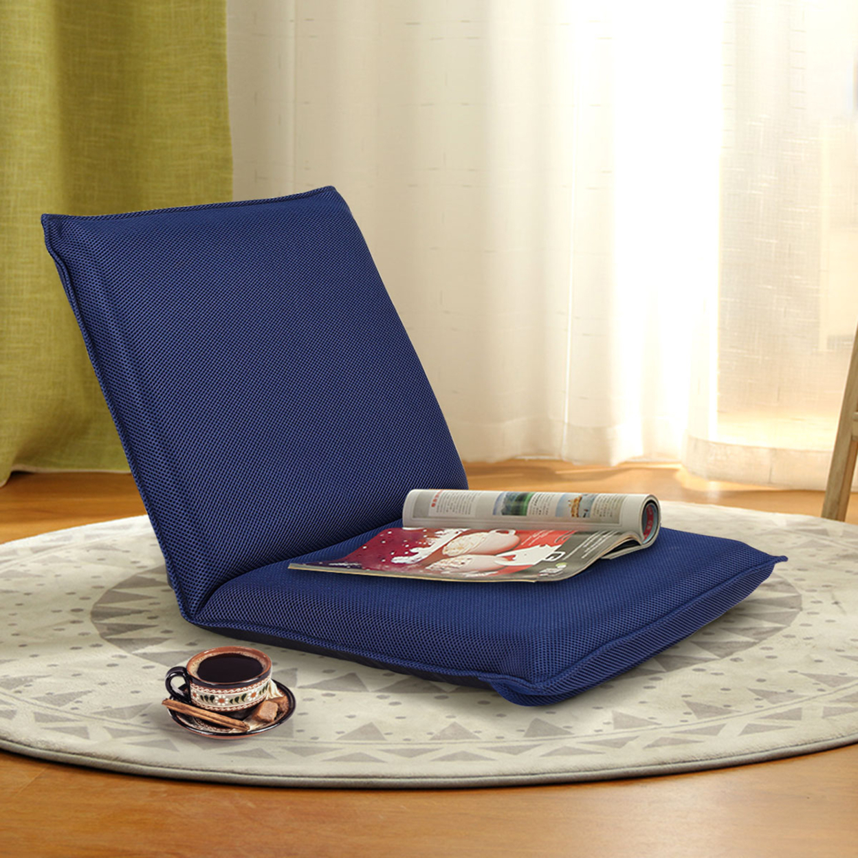 Adjustable 6-Position Floor Chair Folding Lazy Man Sofa Chair Multiangle Navy