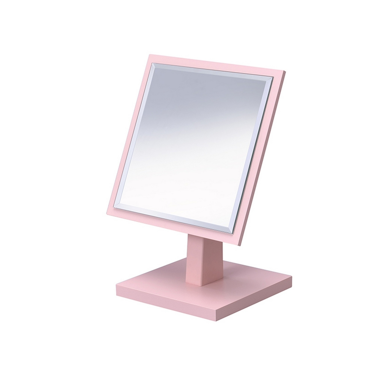 Beveled Mirror With Square Encasing And Pedestal Base, Pink- Saltoro Sherpi