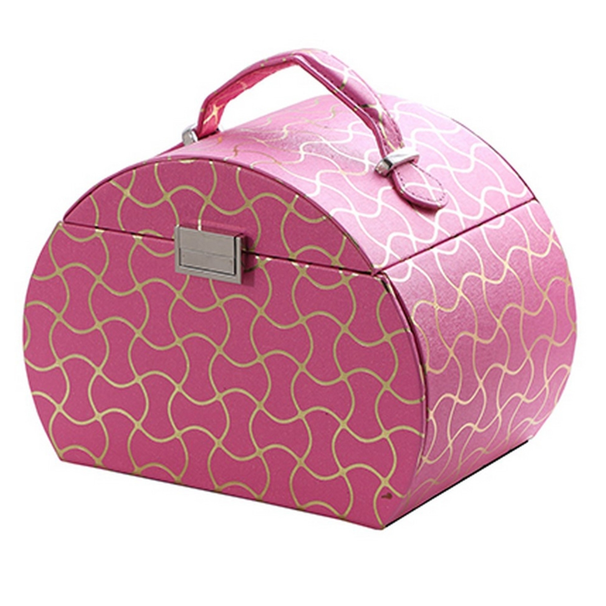 Travel Jewelry Case With 2 Drawer Storage And Wavy Textured Pattern, Pink- Saltoro Sherpi