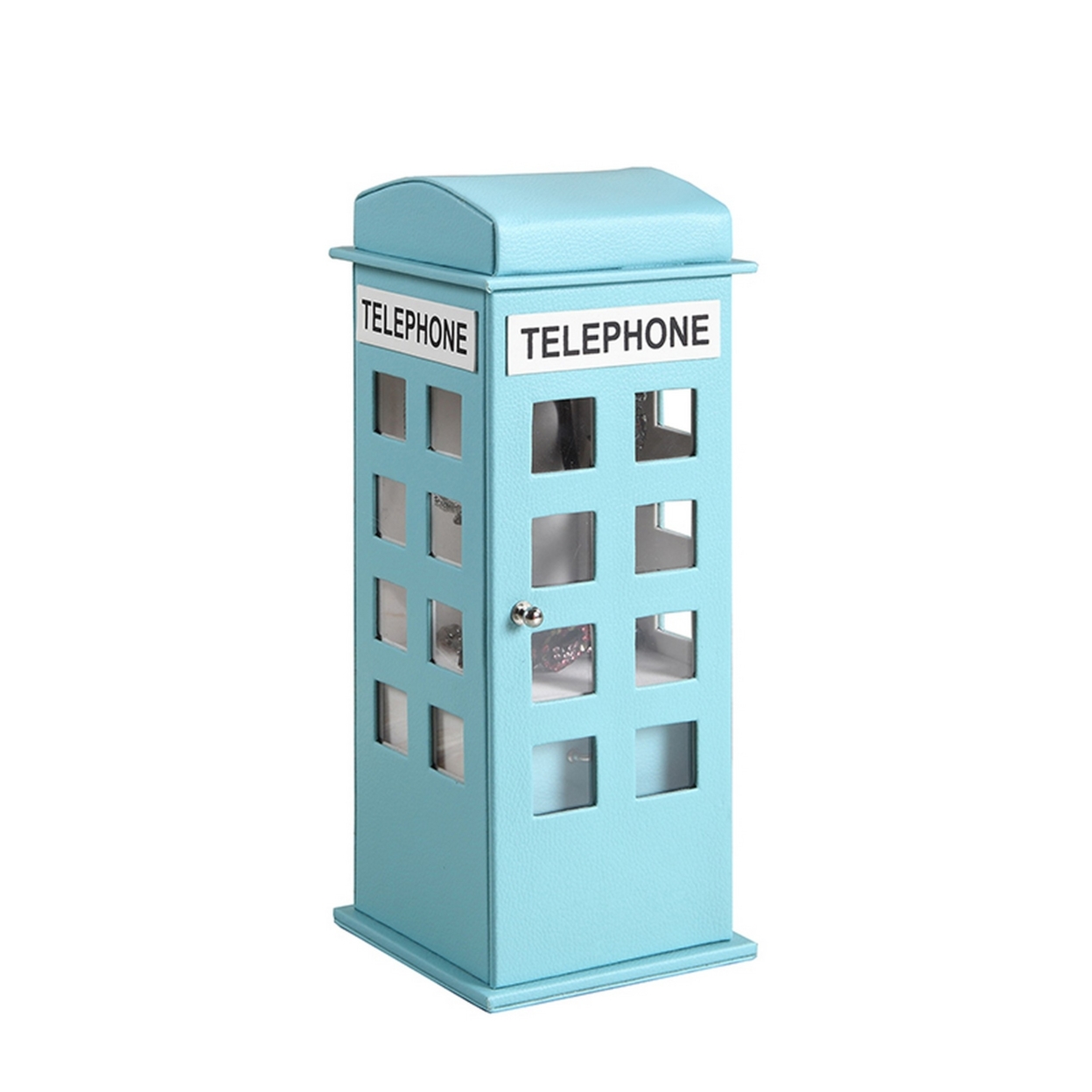 Telephone Booth Jewelry Box With 2 Drawers, Light Blue- Saltoro Sherpi