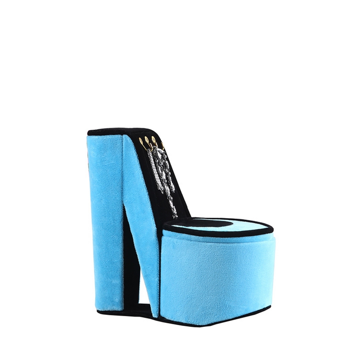 High Heel Shoe Jewelry Box With 3 Hooks And Storage, Turquoise- Saltoro Sherpi