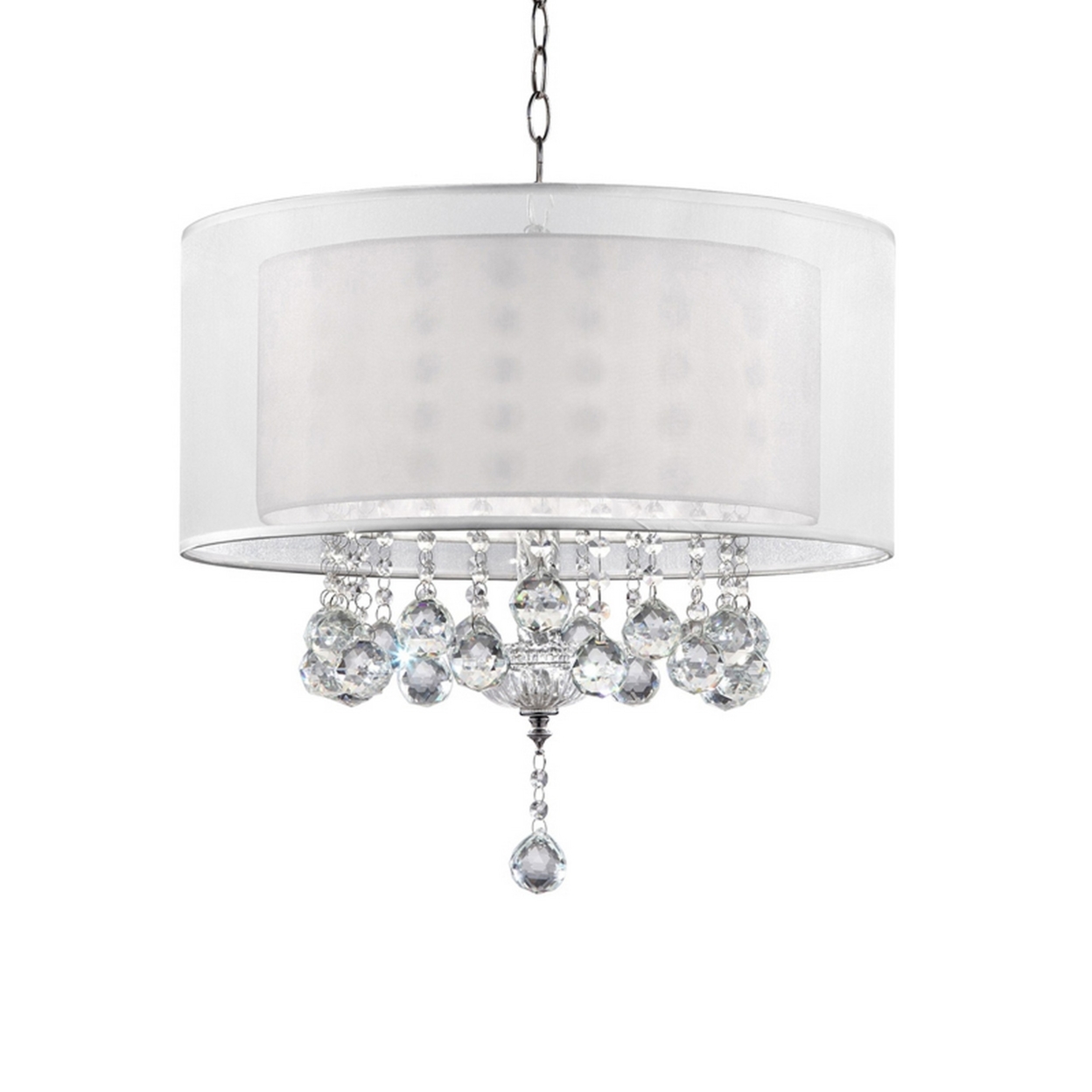 Dual Fabric Shade Ceiling Lamp With Hanging Crystal Accent, Clear- Saltoro Sherpi