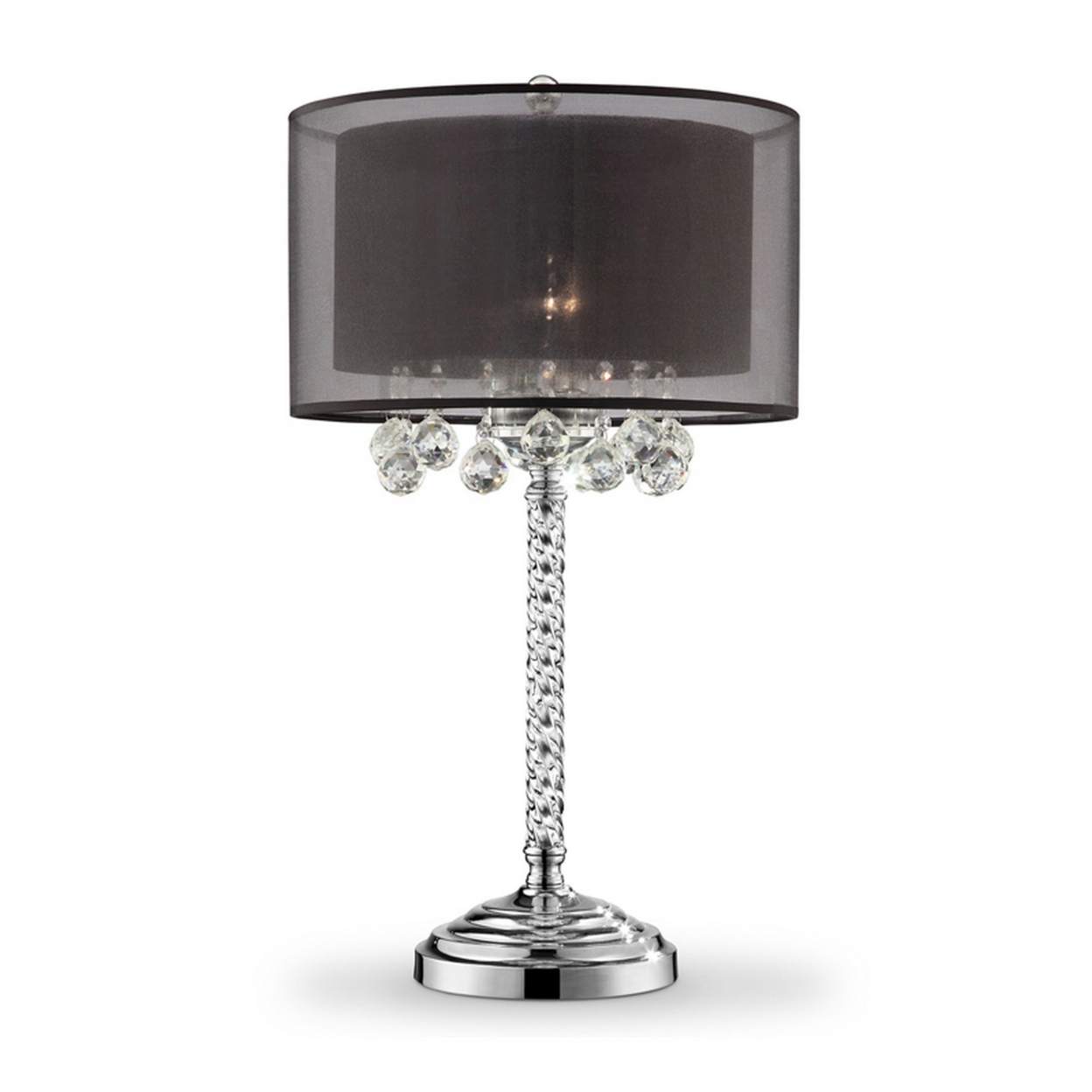 Twisted Crystal Body Table Lamp With Dual Fabric Shade, Clear And Black- Saltoro Sherpi