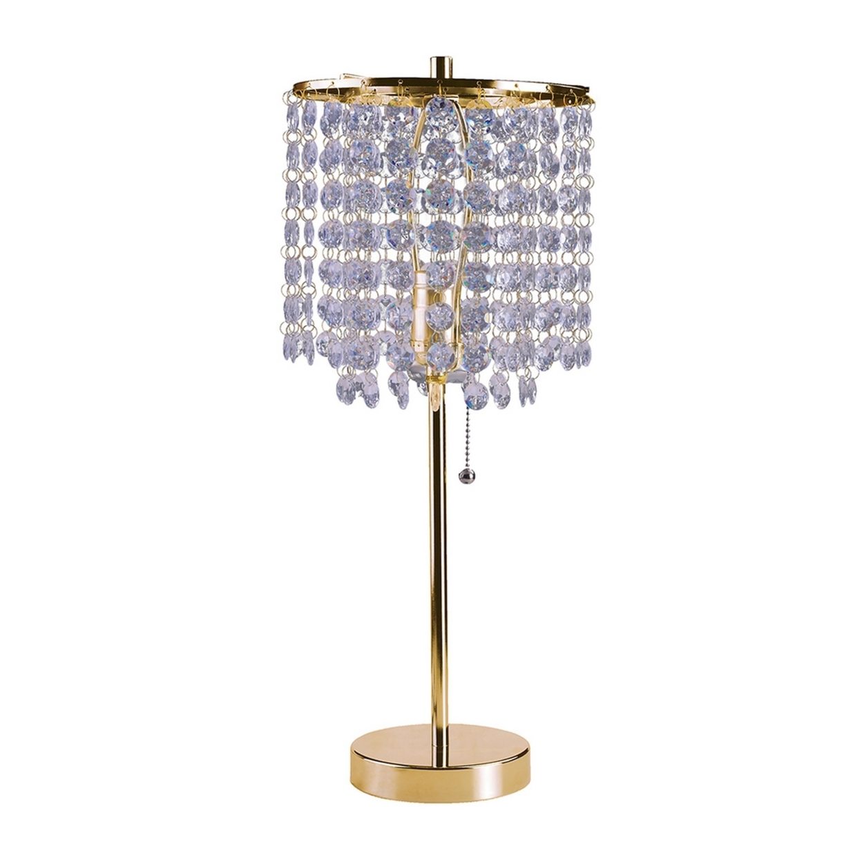 Metal Stalk Design Table Lamp With Hanging Crystals Shade, Gold- Saltoro Sherpi