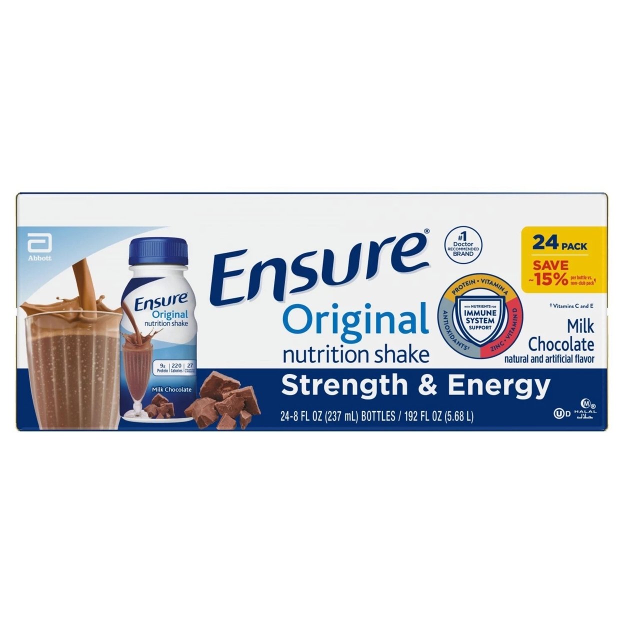 Ensure Original Nutrition Milk Chocolate Meal Replacement Shake, 8 Fl Oz (24 Ct)