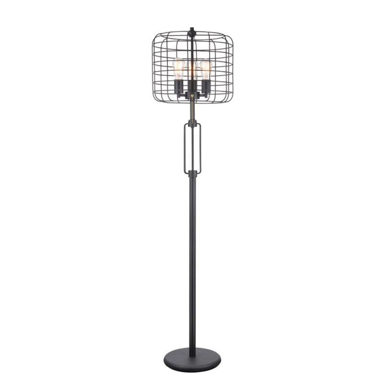 Cage Design Shade Metal Floor Lamp With Pull Chain Switch, Black- Saltoro Sherpi