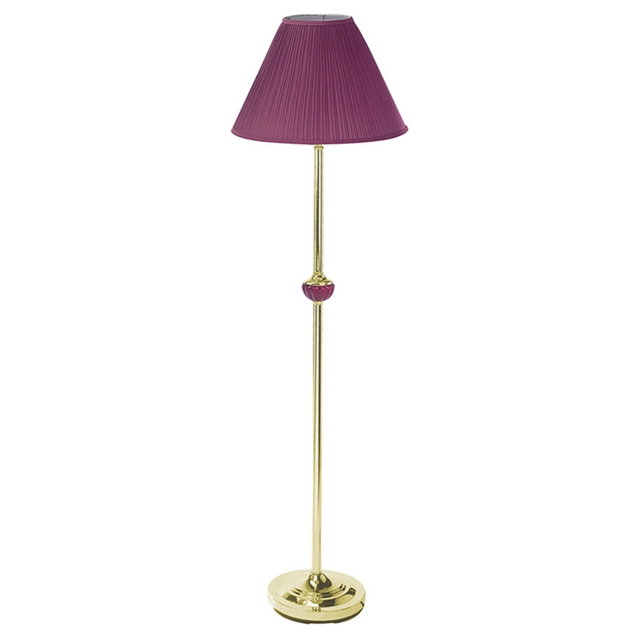 Stalk Design Metal Floor Lamp With Fabric Pleated Shade, Pink- Saltoro Sherpi