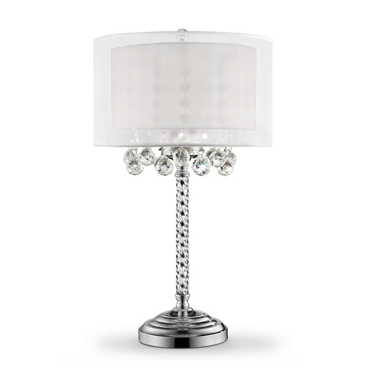 Twisted Crystal Body Table Lamp With Dual Fabric Shade, Clear- Saltoro Sherpi