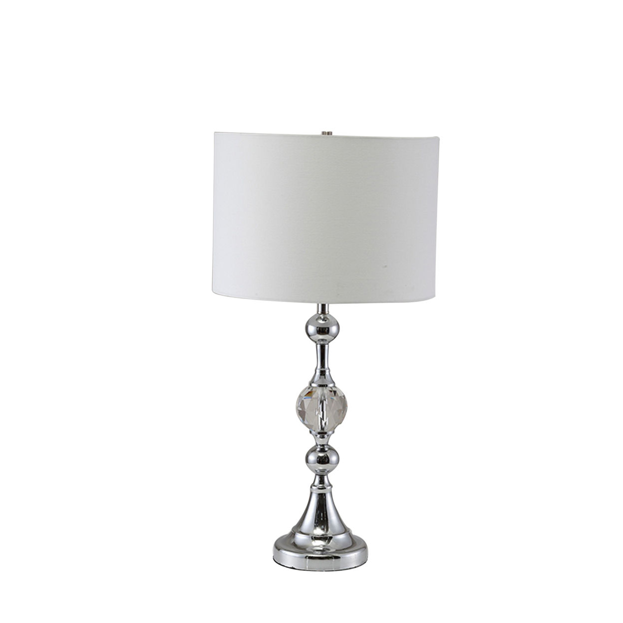 Table Lamp With Metal And Crystal Accents, Silver And White- Saltoro Sherpi