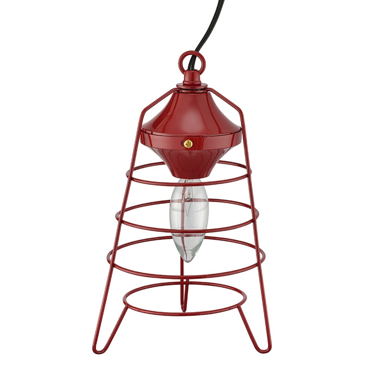 Lantern Table Lamp With Open Metal Frame, Red- Saltoro Sherpi