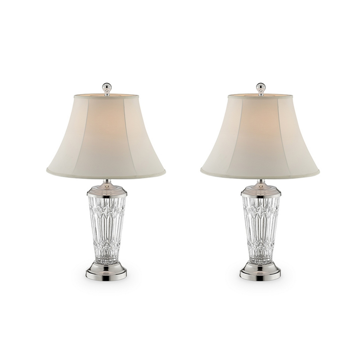 Table Lamp With Semi Fluted Glass Base, Set Of 2, Off White- Saltoro Sherpi
