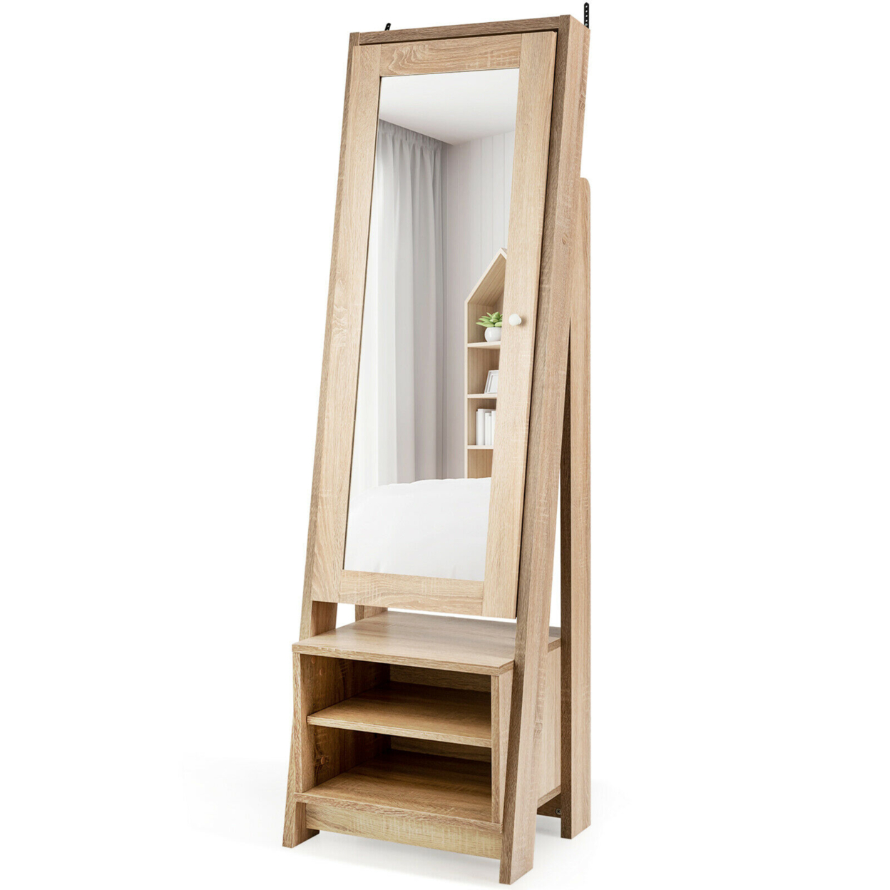 Jewelry Cabinet Large Full Length Armoire 2-in-1 Stand Mirror Organizer