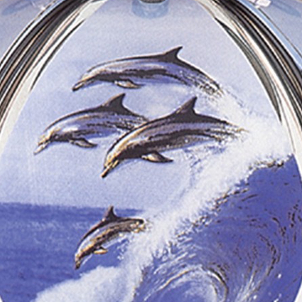 Umbrella Shade Glass Table Lamp With Dolphin Print, Silver- Saltoro Sherpi