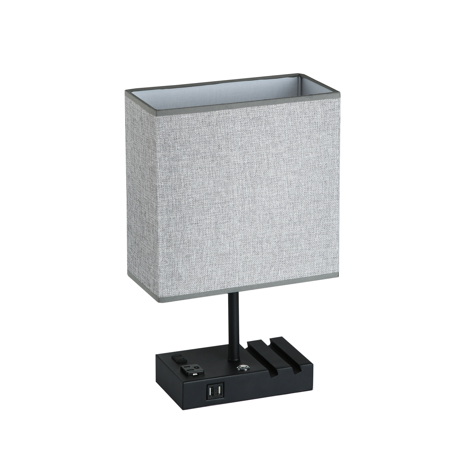 17 in. Grey Table Lamp with USB Port and Charging Dock
