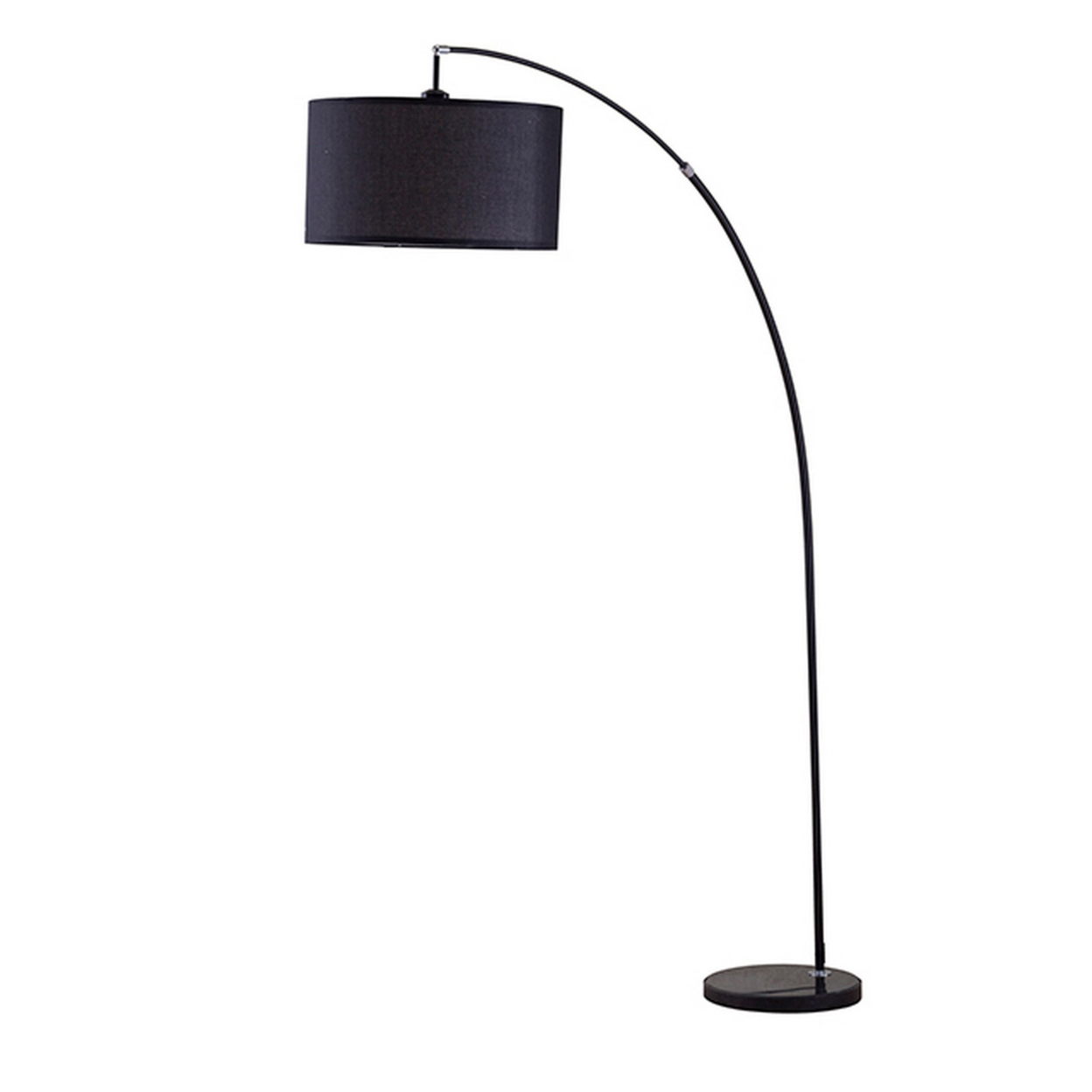 Floor Lamp With Curved Metal Frame And Drum Shade, Black- Saltoro Sherpi
