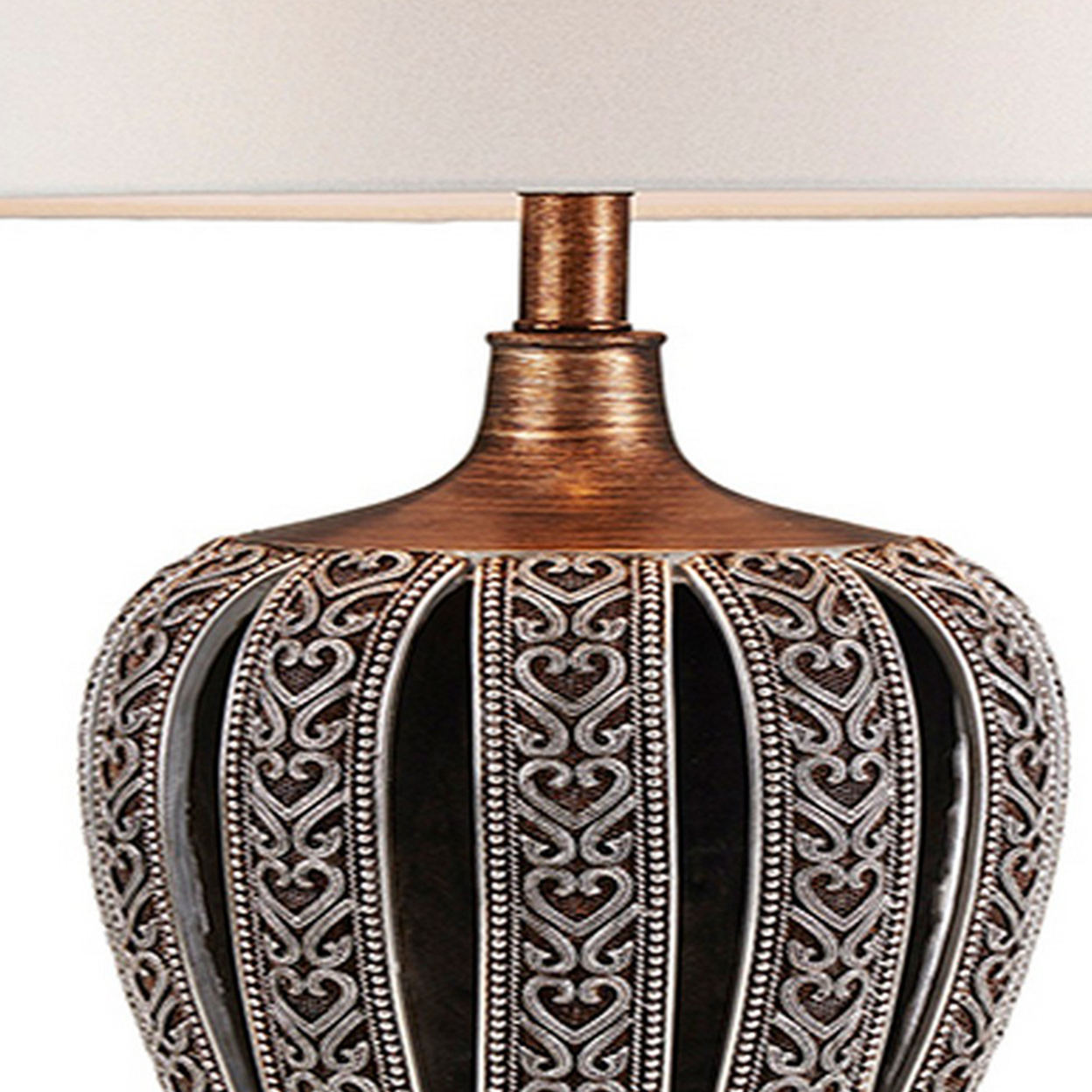 Table Lamp With Curved Paneled Polyresin Base, Bronze- Saltoro Sherpi