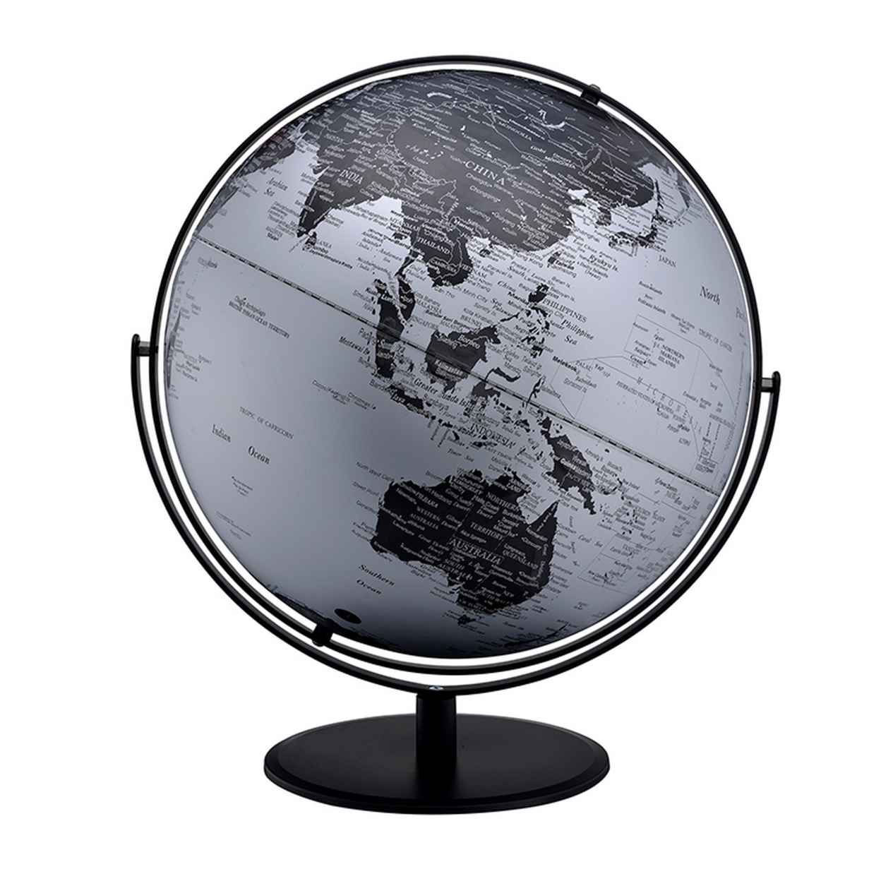 Globe Accent Decor With Inbuilt LED, Black And Gray- Saltoro Sherpi