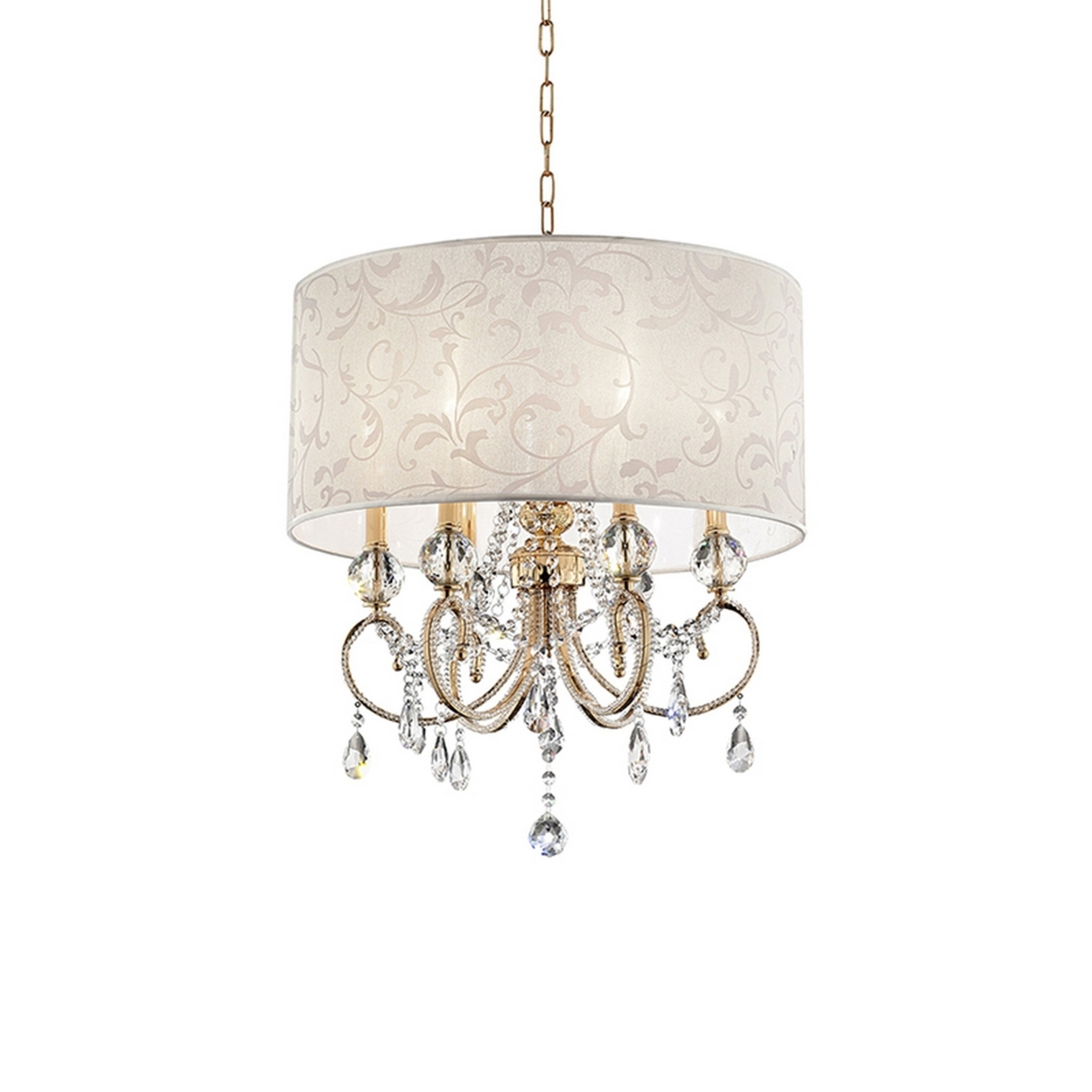 Ceiling Lamp With Crystal Accent And Baroque Style Shade, Gold- Saltoro Sherpi