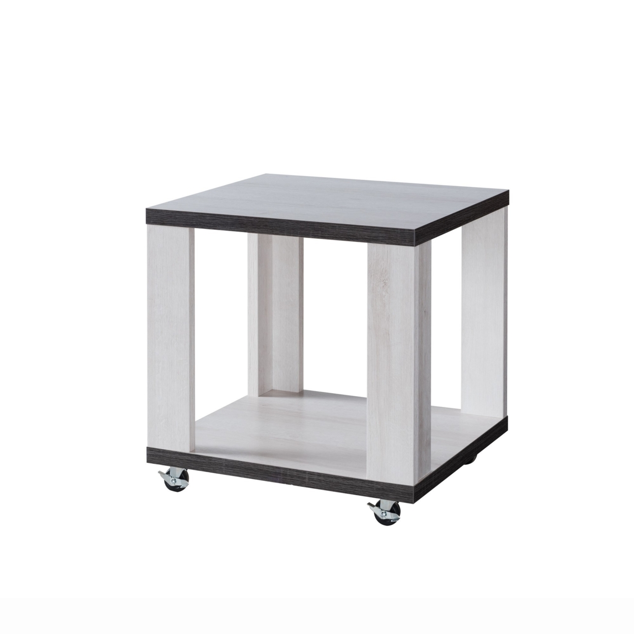End Table With Wooden Open Bottom Shelf, White And Gray- Saltoro Sherpi