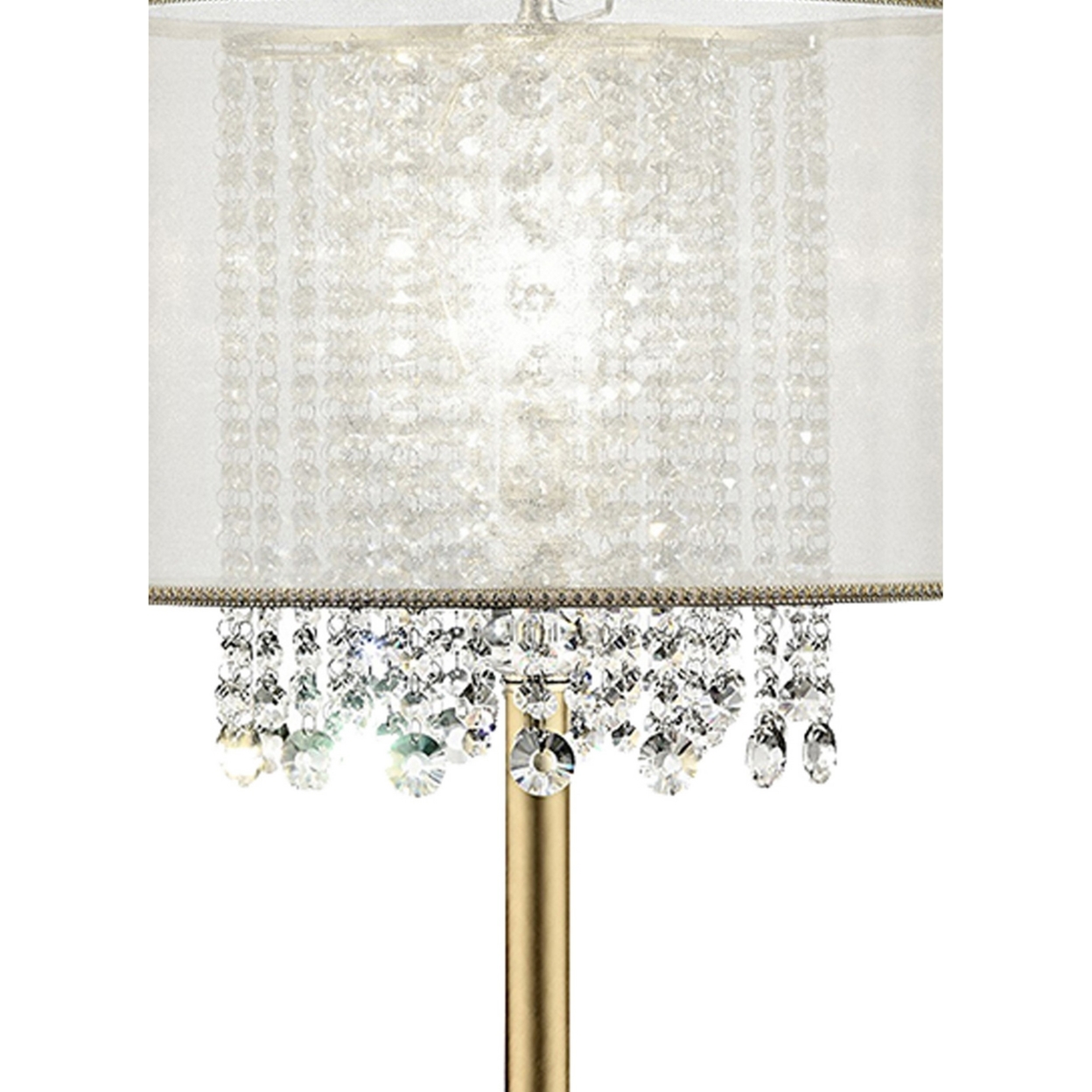 Table Lamp With Hanging Crystal Accents, White And Gold- Saltoro Sherpi