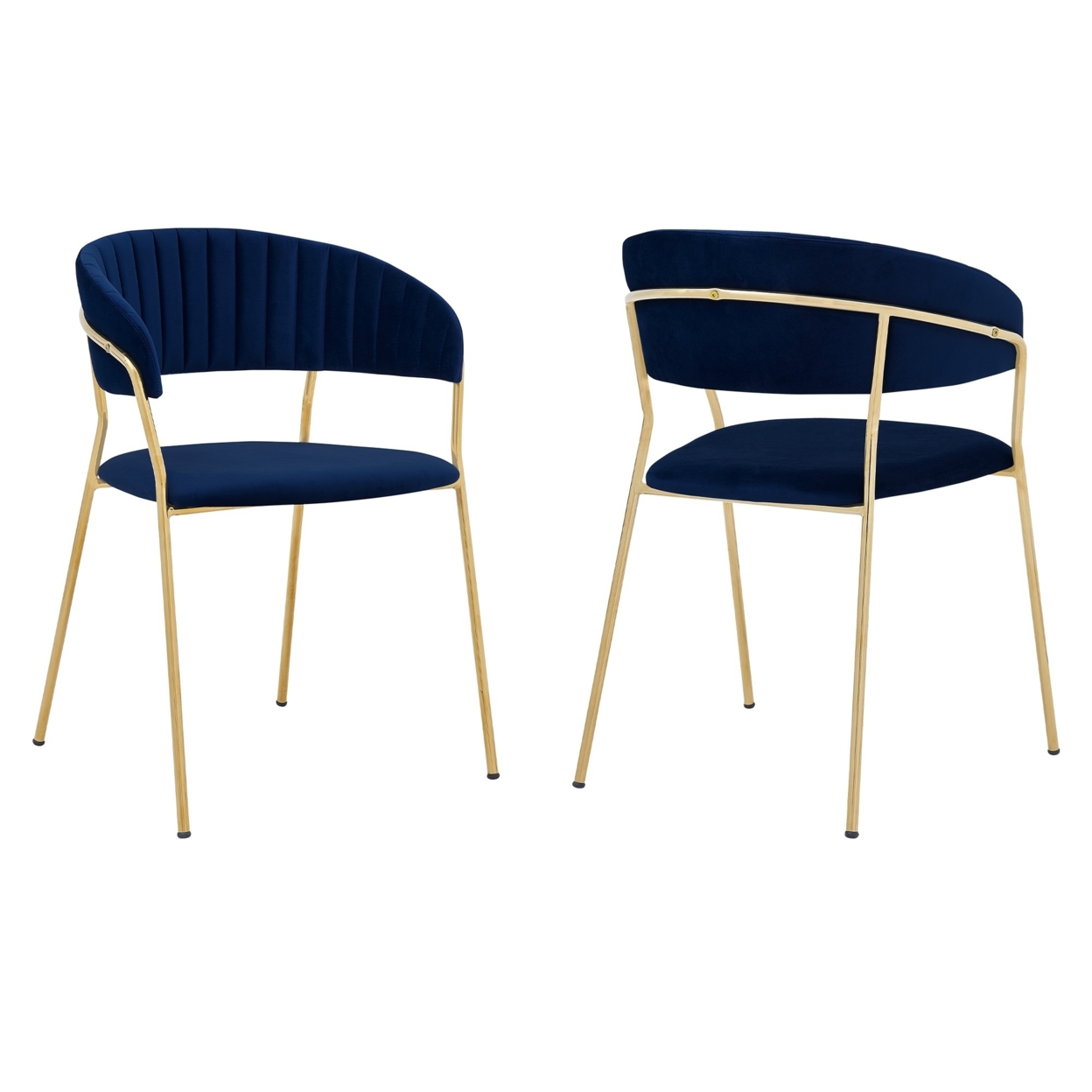 Dining Chair With Open Curved Padded Back, Set Of 2, Blue And Gold- Saltoro Sherpi
