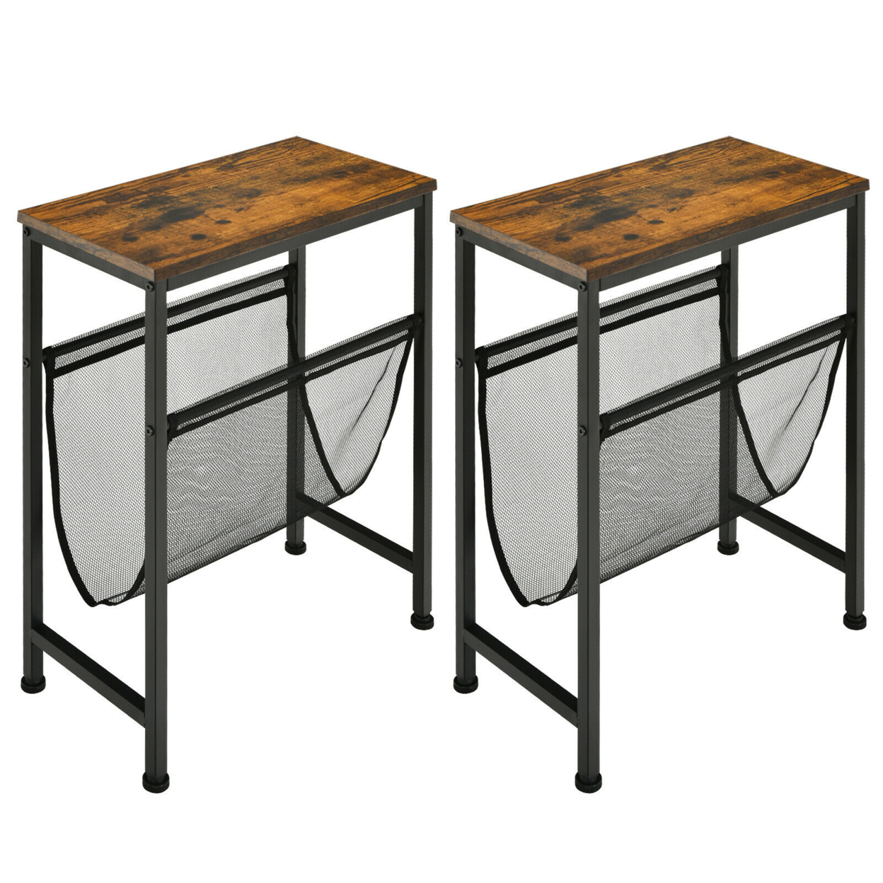 2PCS Narrow End Table With Holder Sling Industrial Accent Console Table