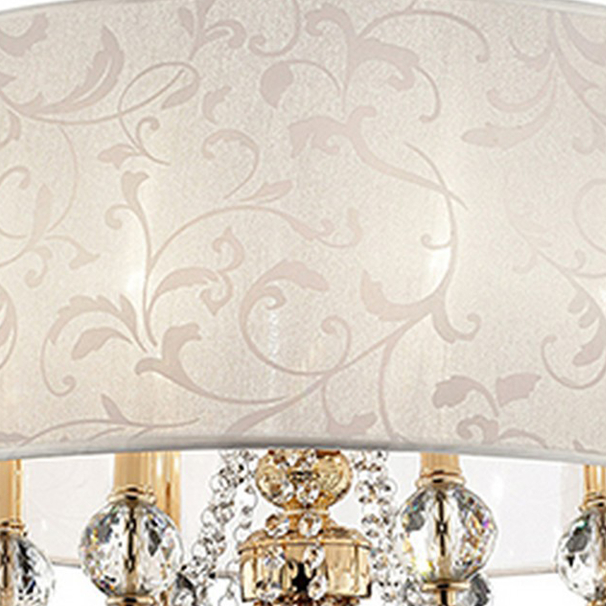 Ceiling Lamp With Crystal Accent And Baroque Style Shade, Gold- Saltoro Sherpi
