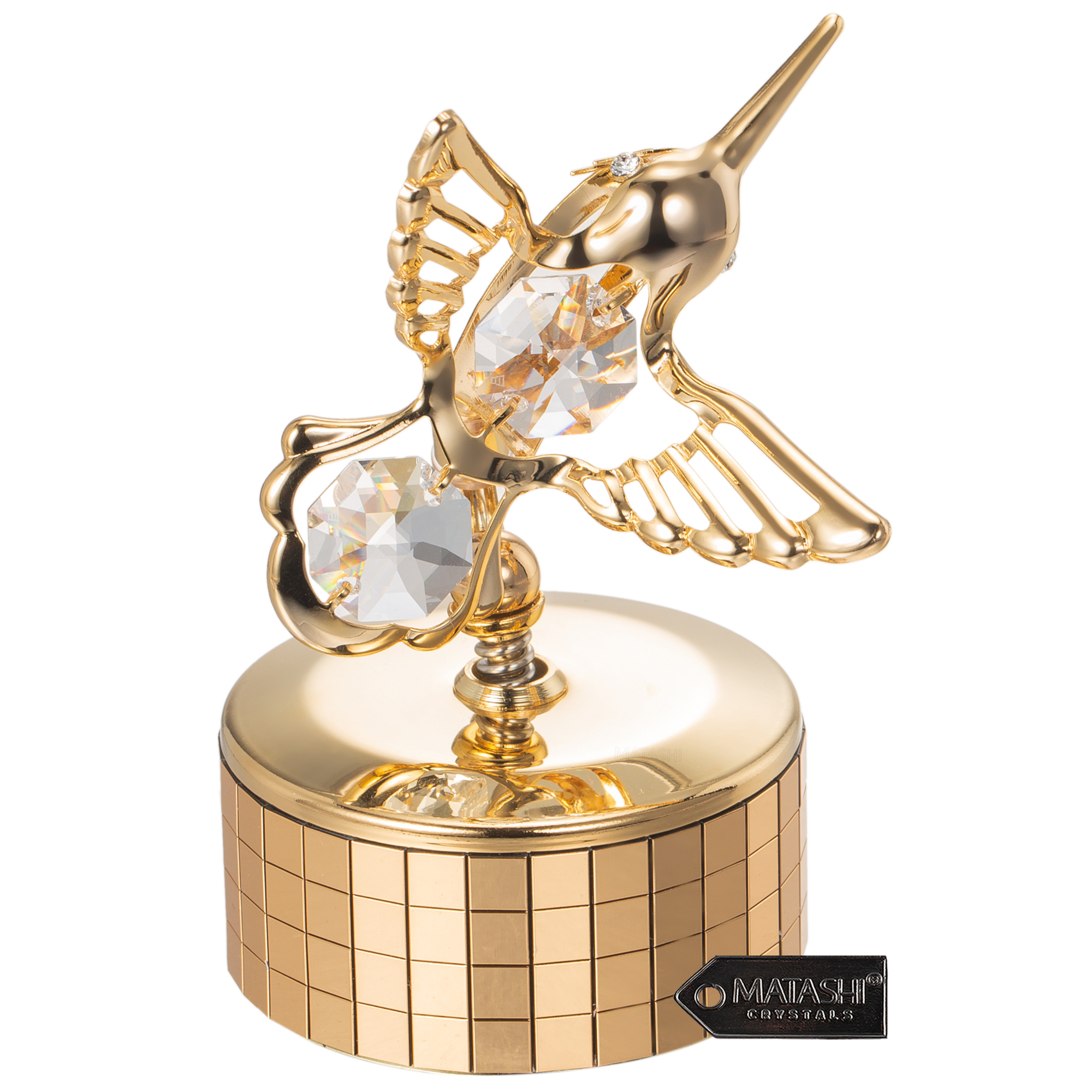 Best Mother's Day Gift Matashi 24K Gold Plated Music Box Plays Swan Lake With Hummingbird Figurine #1 Gift For Mom From Daughter, Son