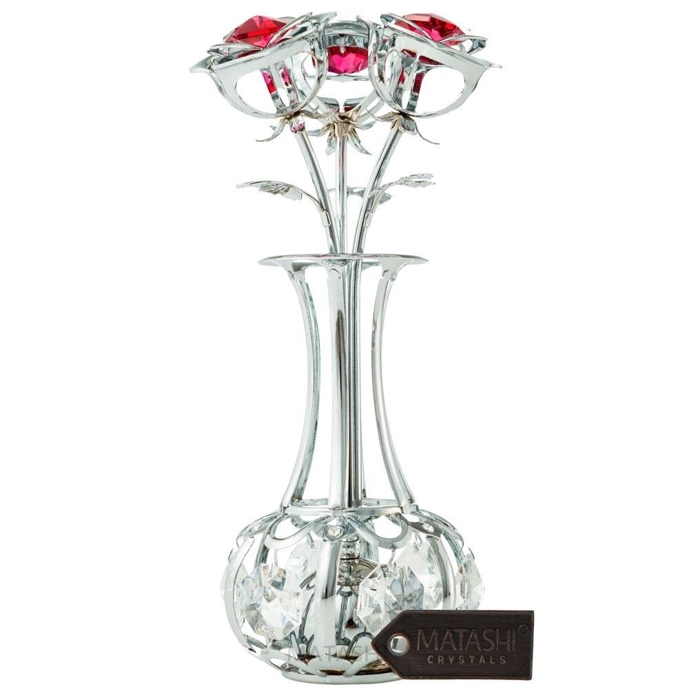 Best Mothers Day Gift Matashi Chrome Plated Silver Flower Bouquet-Vase W/ Red & Clear Table-Top Decoration #1 Gift For Mom From Daughter/Son