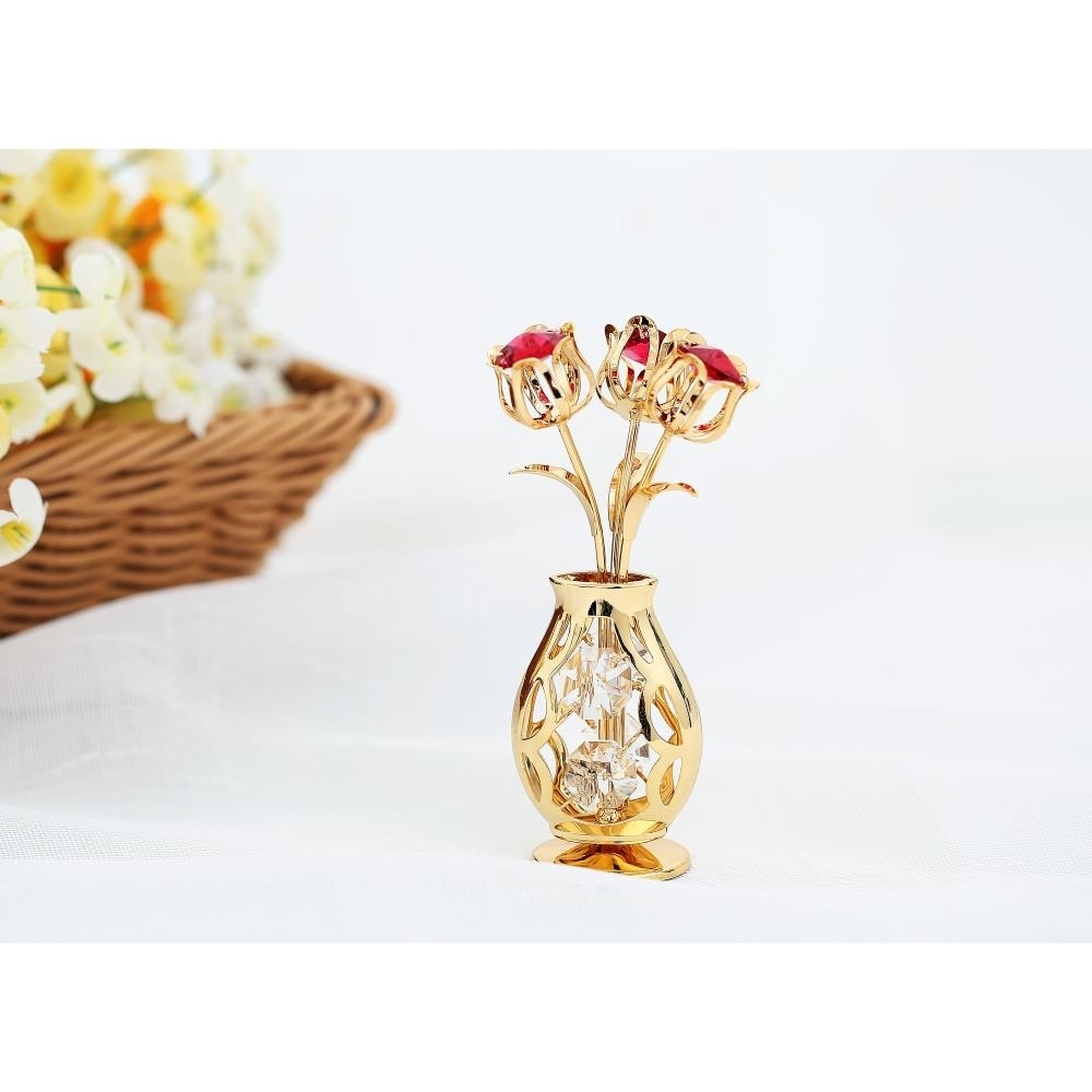 Best Mother's Day Gift Matashi 24K Gold Plated Flower Bouquet Vase With Red & Clear Table-Top Decoration #1 Gift For Mom From Daughter, Son