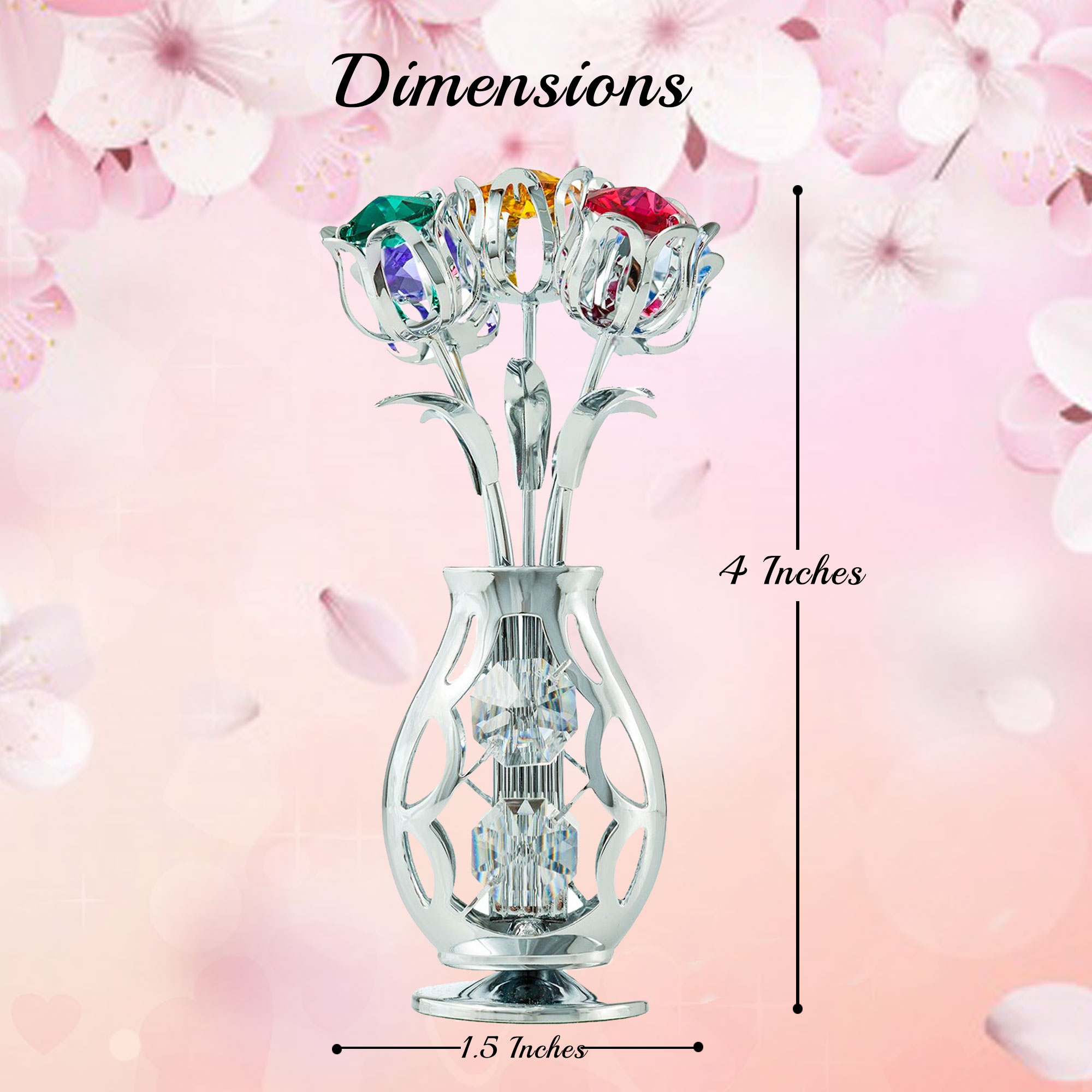 Best Mothers Day Gift Matashi Chrome Plated Flowers Bouquet-Vase W/ Colorful Crystals, TableTop Decoration #1 Gift For Mom From Daughter/Son