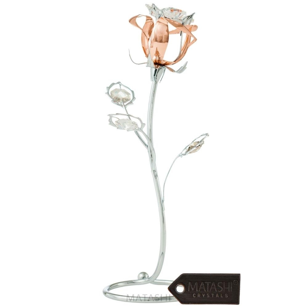 Best Mothers Day Gift Matashi Chrome & Rose-Gold Plated Rose Flower Tabletop With Clear Matashi Crystal #1 Gift For Mom From Daughter, Son