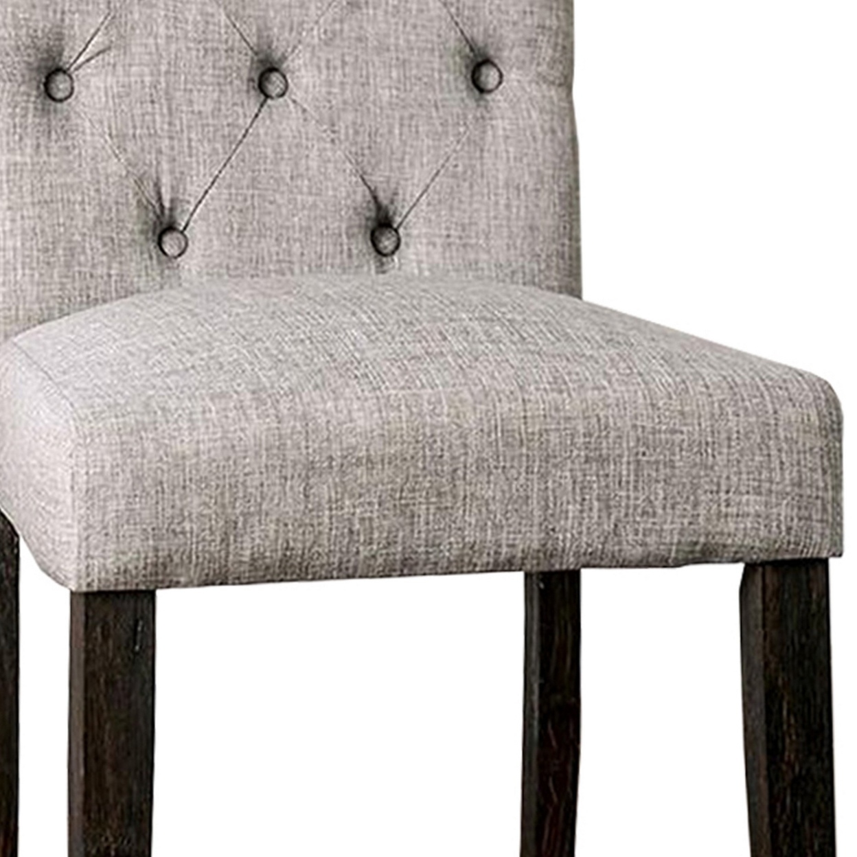 Side Chair With Button Tufted Backrest, Set Of 2, Gray- Saltoro Sherpi