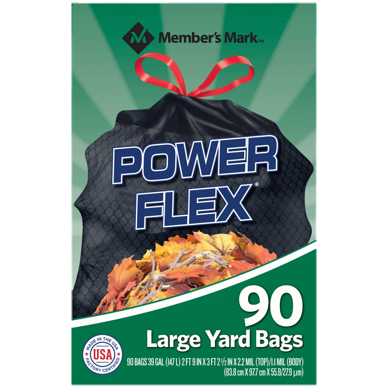 Member's Mark 39 Gallon Power-Guard Drawstring Yard Trash Bags (90 Count)
