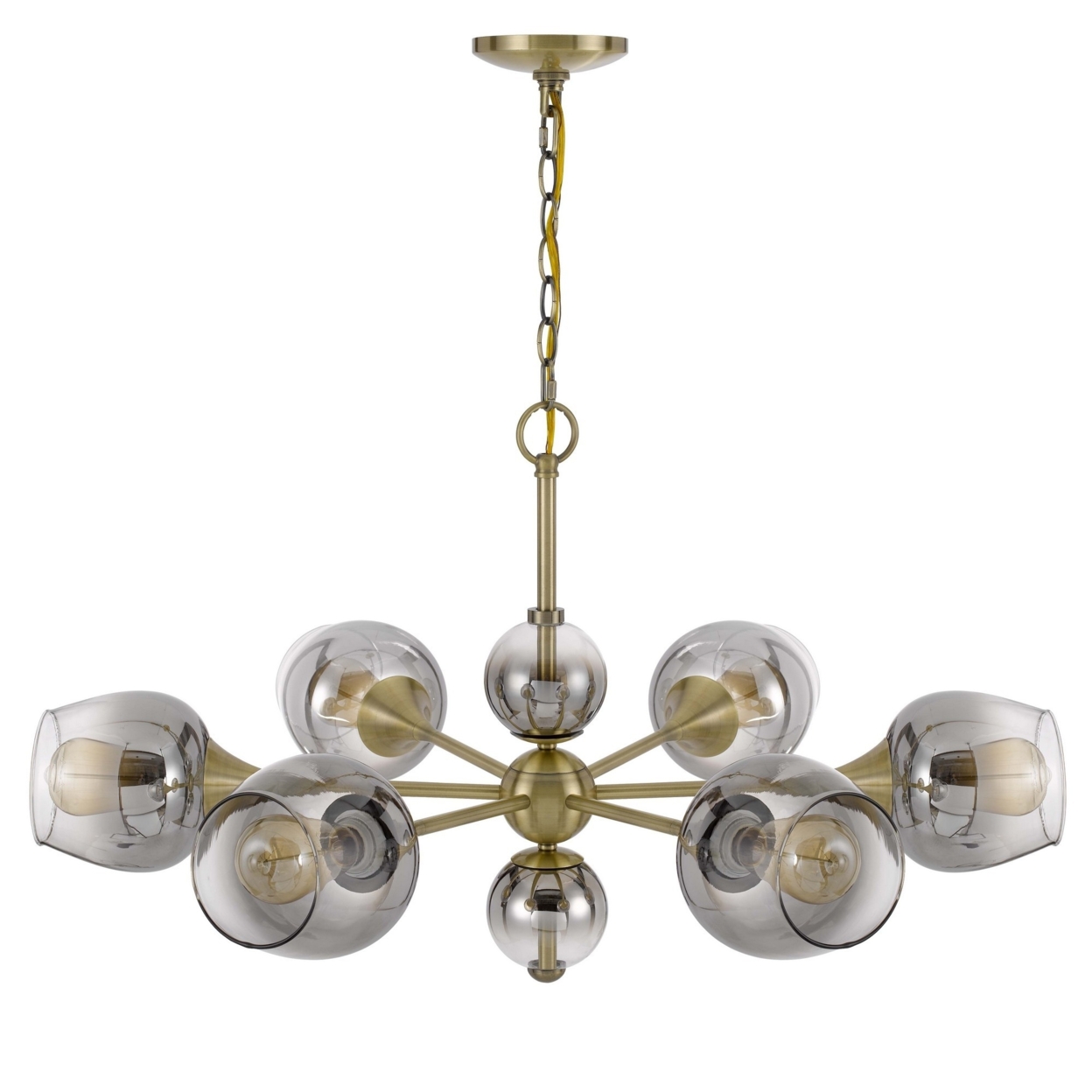 Chandelier With 6 Glass Shades And Metal Fixture Body, Gold- Saltoro Sherpi