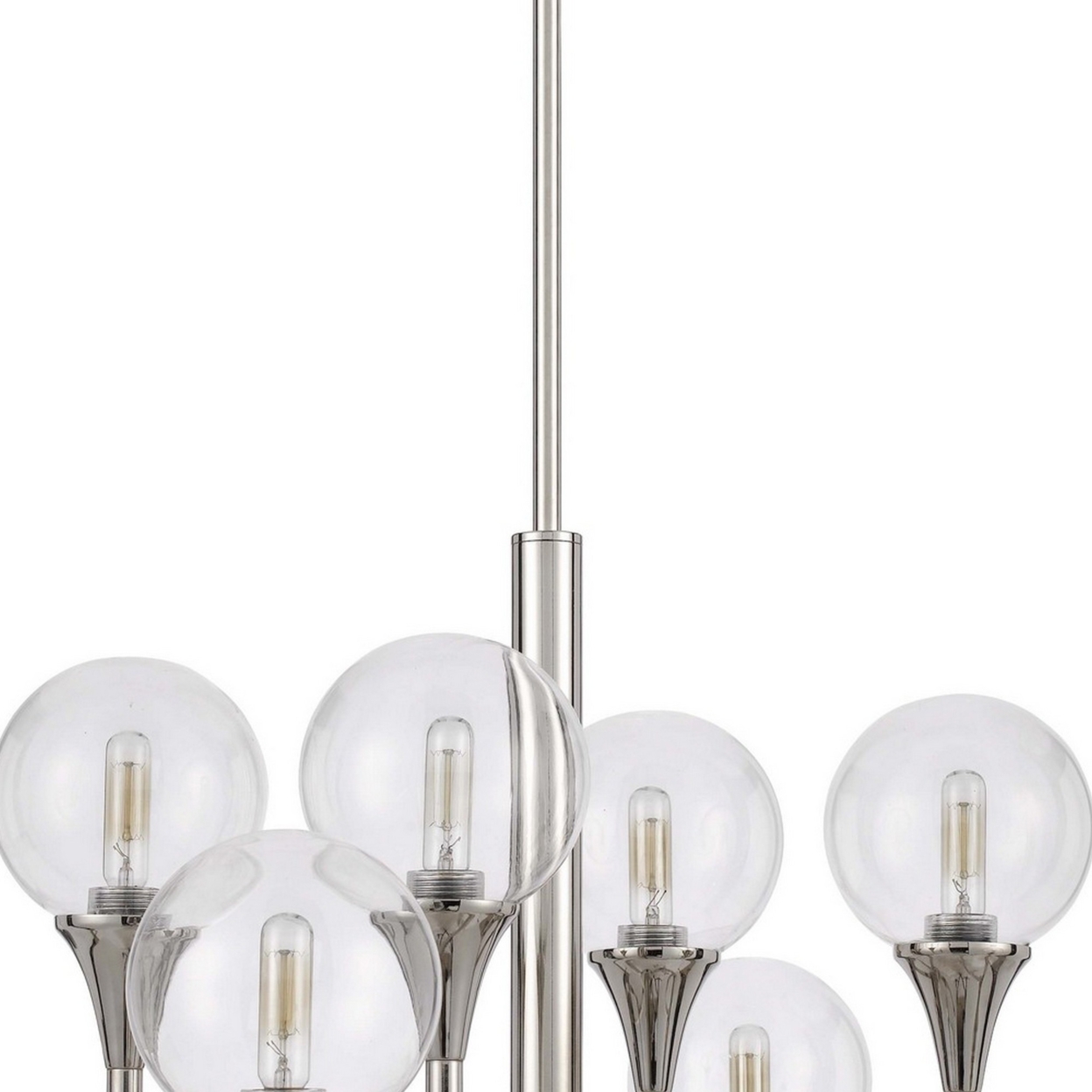 Chandelier With 8 Globe Glass Shades And Cone Design Holders, Chrome- Saltoro Sherpi