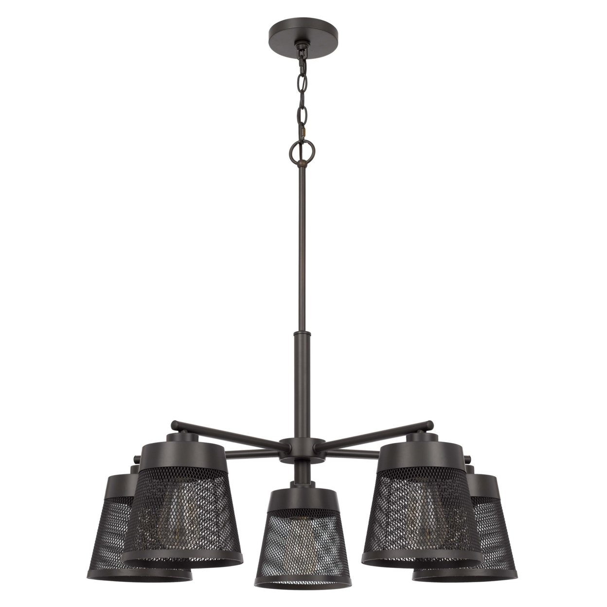 Chandelier With 5 Metal Mesh Shades And Tubular Support, Black- Saltoro Sherpi