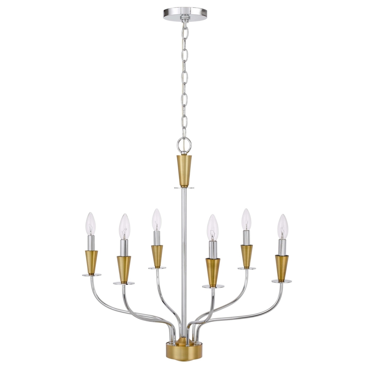 Chandelier With Metal Geometric Design And Hanging Chain, Chrome And Gold- Saltoro Sherpi