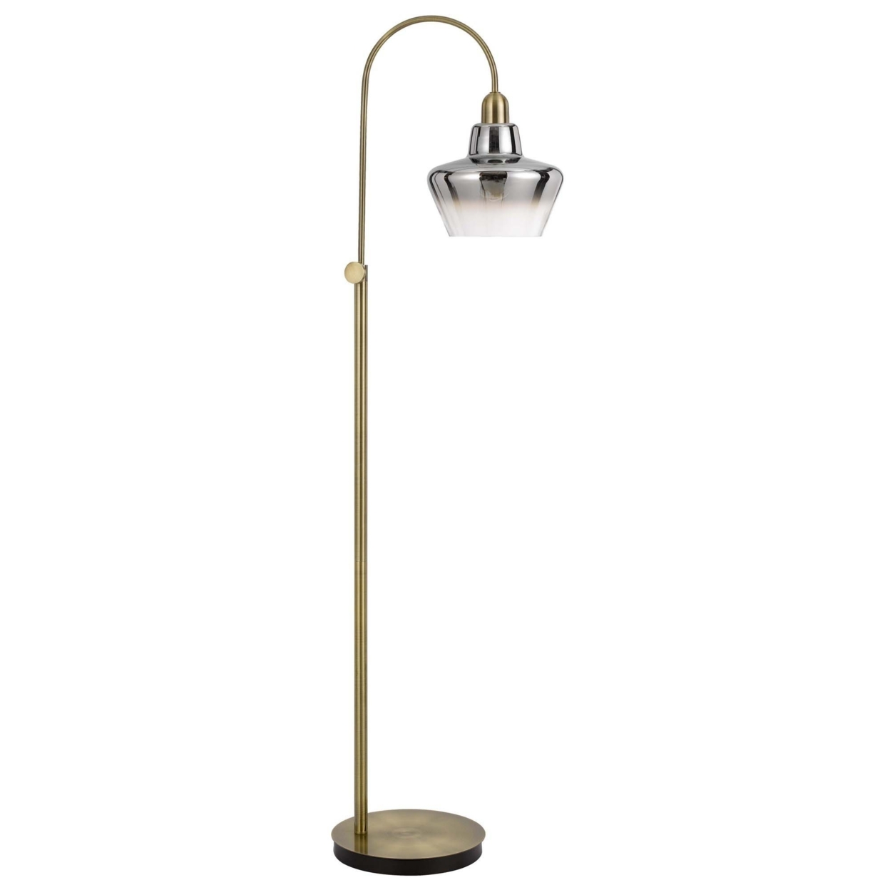Floor Lamp With Glass Shade And Arc Metal Frame, Brass- Saltoro Sherpi