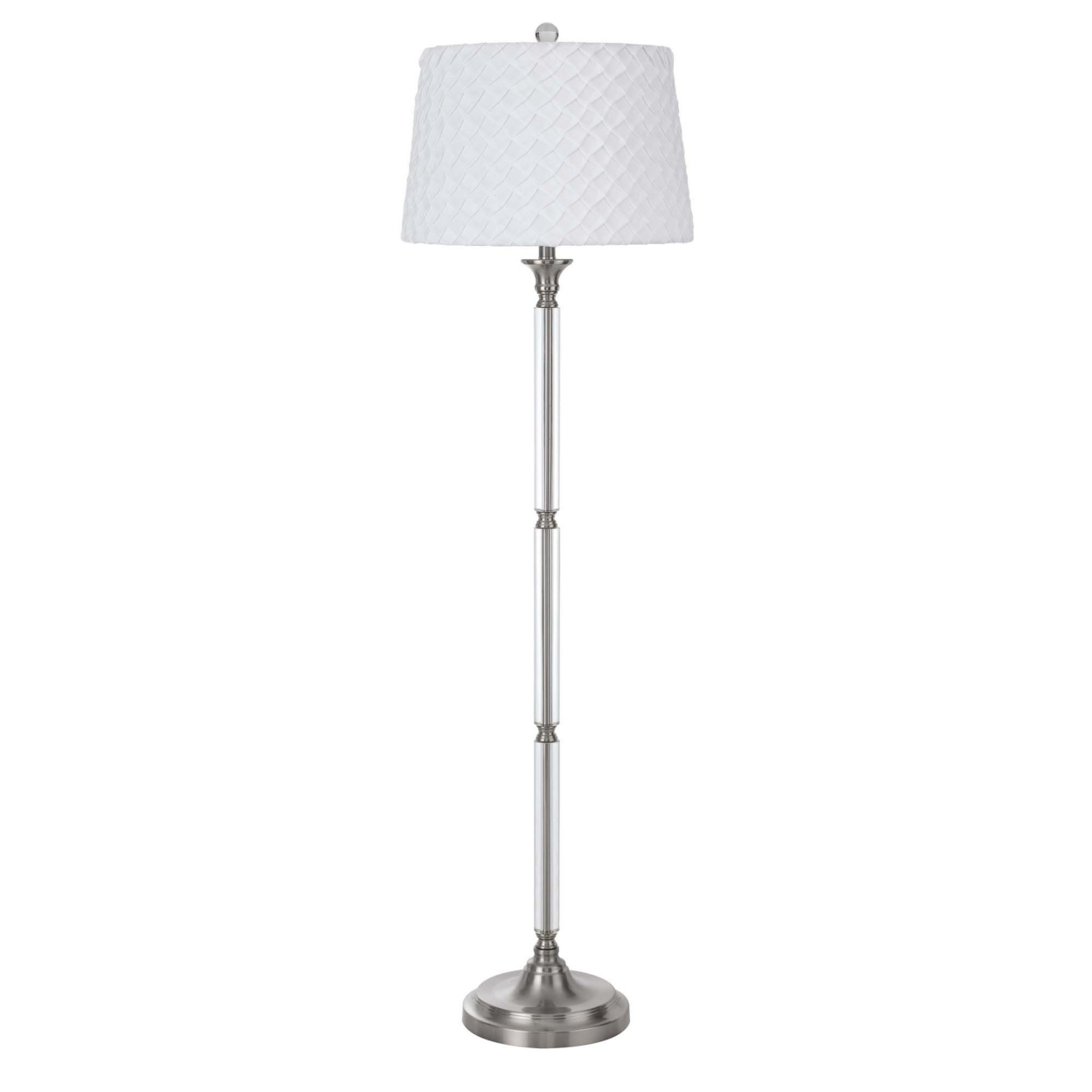 Floor Lamp With Tubular Metal And Crystal Base, White And Silver- Saltoro Sherpi