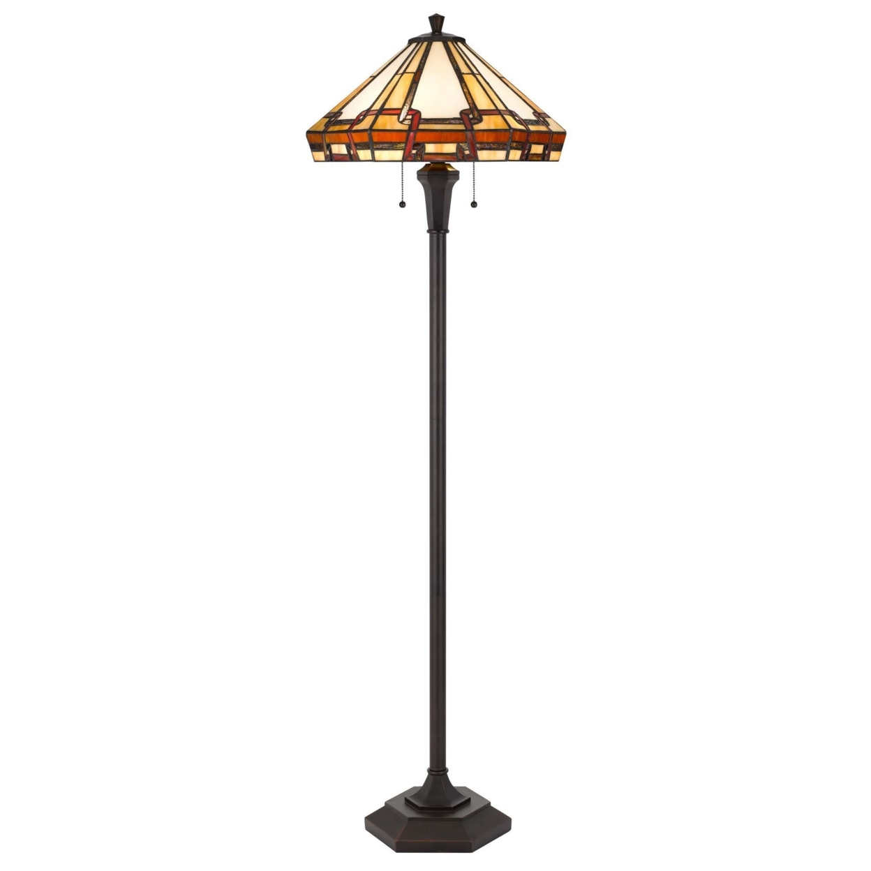 Floor Lamp With Tiffany Style Shade And Metal Base, Multicolor- Saltoro Sherpi