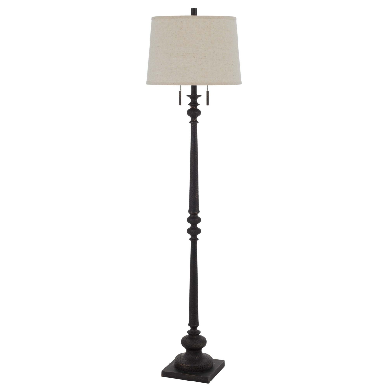 Floor Lamp With Tubular Turned Resin Support And Pull Chain, Dark Bronze- Saltoro Sherpi