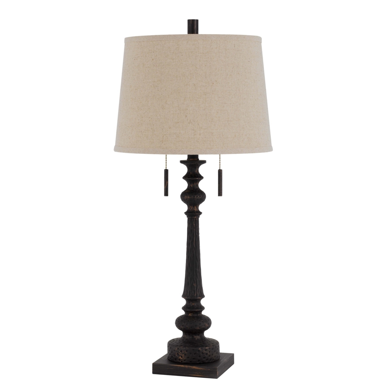 Table Lamp With Tubular Turned Resin Support And Pull Chain, Dark Bronze- Saltoro Sherpi