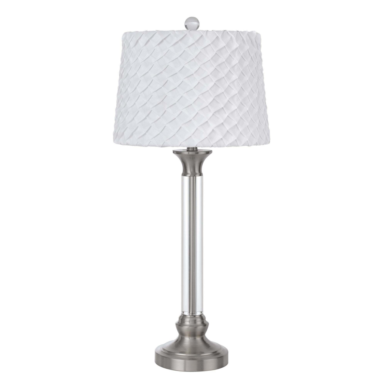 Table Lamp With Tubular Metal And Crystal Base, White And Silver- Saltoro Sherpi